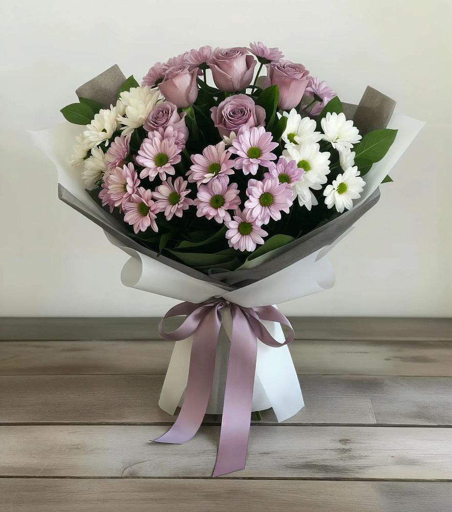 Букет цветов из: Хризантемы и Розы в Родниковском