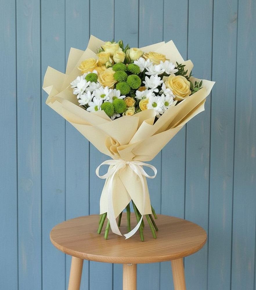 Букет цветов из: Хризантемы и Розы в Родниковском