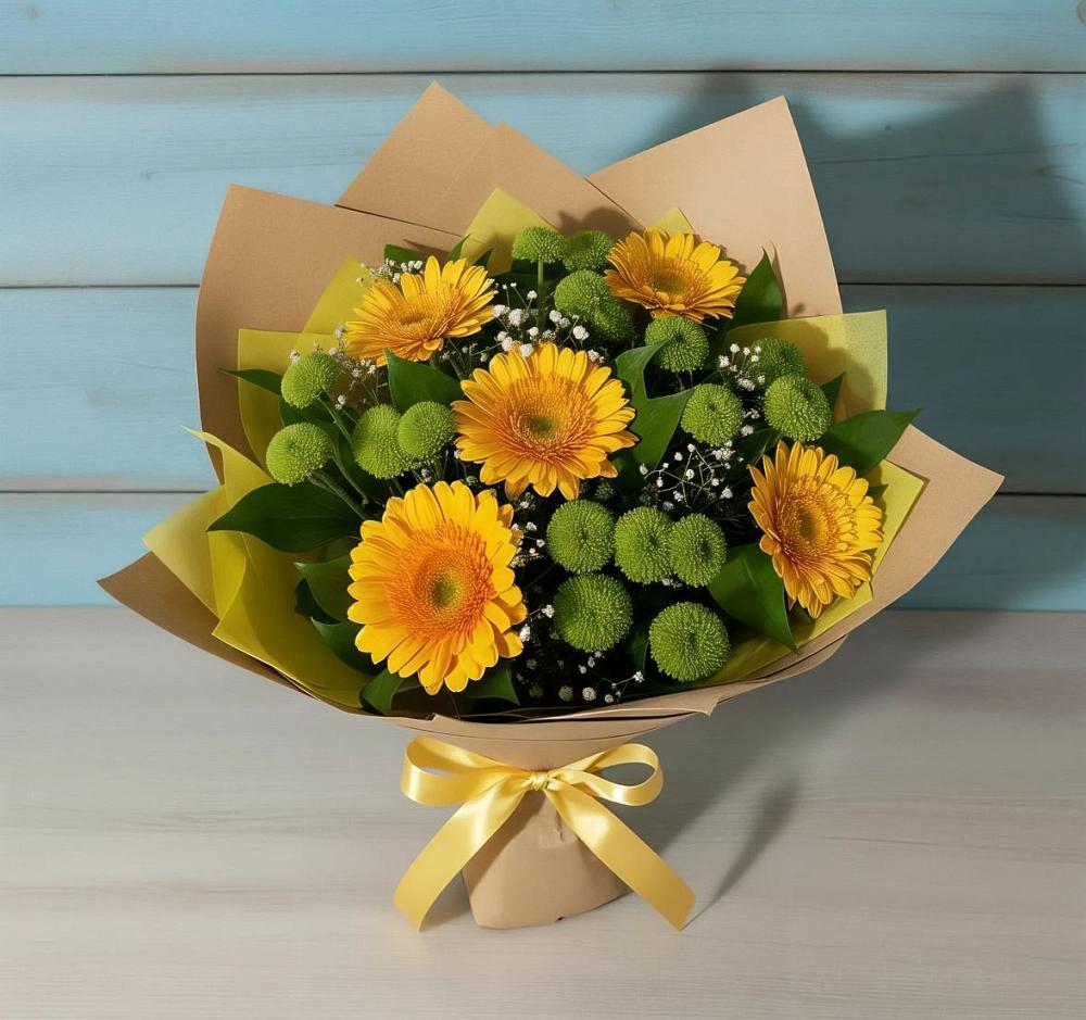 Букет цветов из: Герберы и Хризантемы в Родниковском