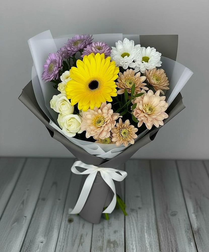 Букет цветов из: Розы, Герберы и Хризантемы в Родниковском