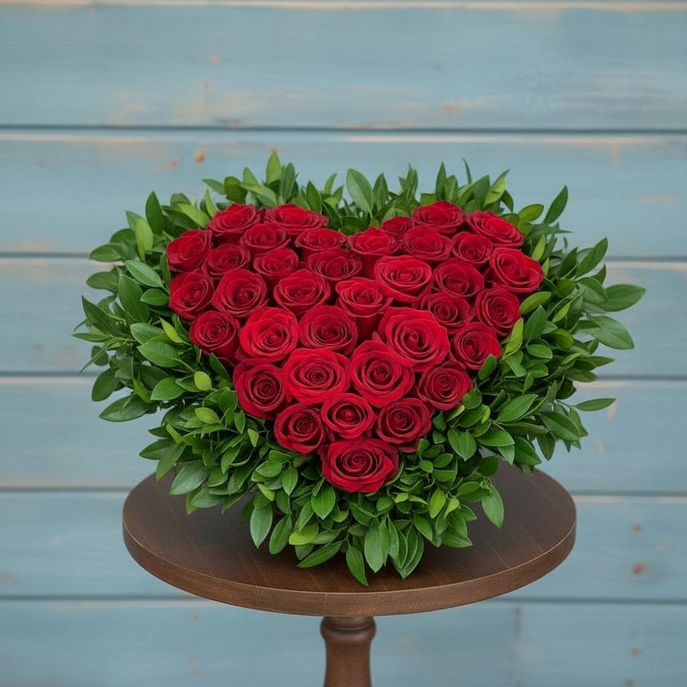 Цветочная композиция из Розы в виде сердца в Родниковском