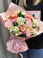 Букет нежные объятья в Родниковском Букет цветов из: Гвоздики, Розы и Хризантемы в Родниковском