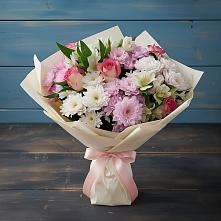 Букет цветов из:  Хризантемы, Альстромерии и Розы в Родниковском