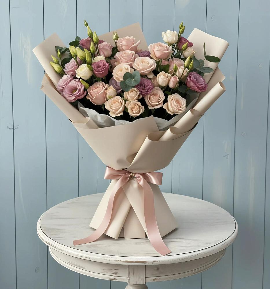 Букет цветов из: Розы и Лизиантусы в Родниковском