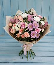 Букет цветов из:  Хризантемы, Розы и Альстромерии в Родниковском