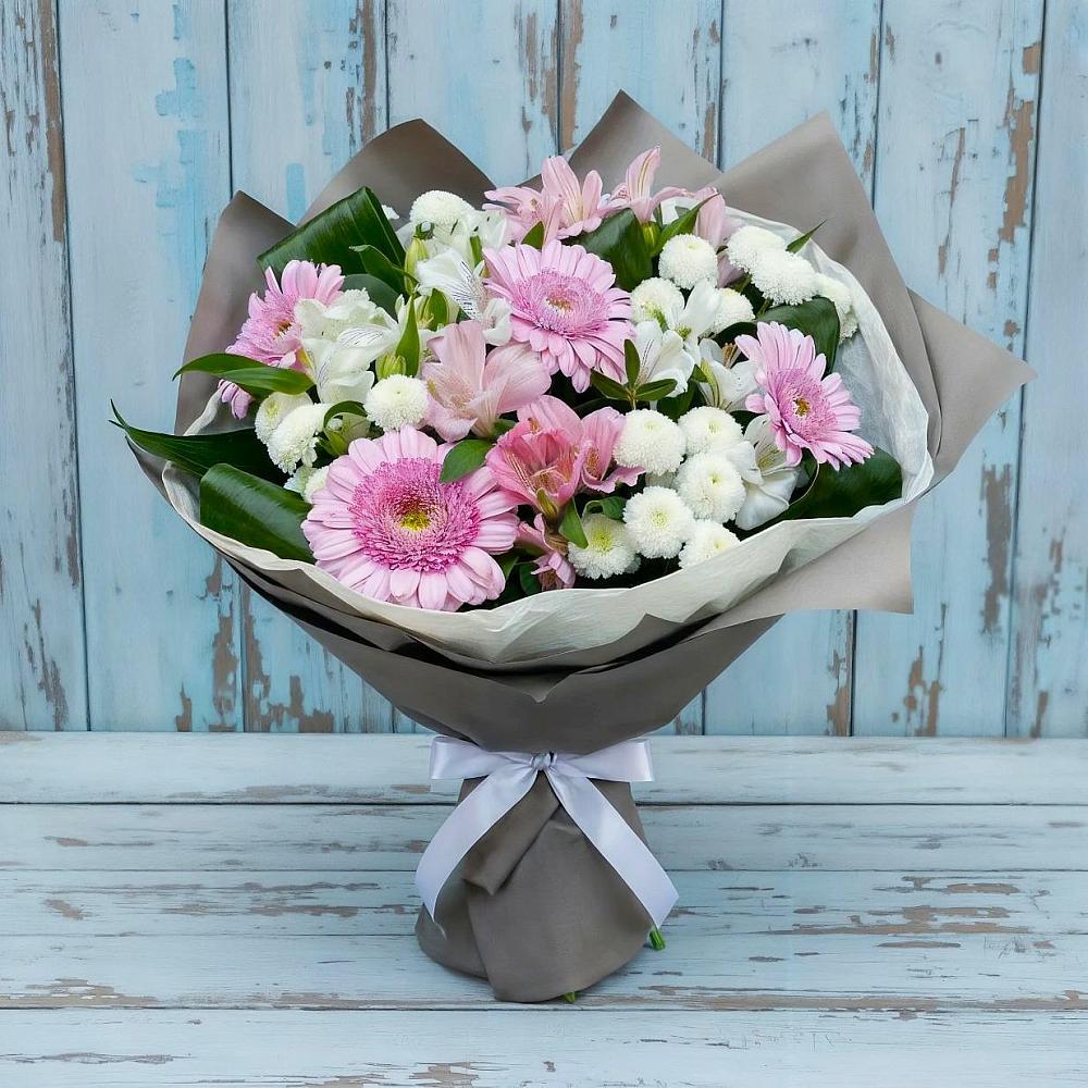 Букет цветов из: Герберы, Альстромерии и Хризантемы в Родниковском