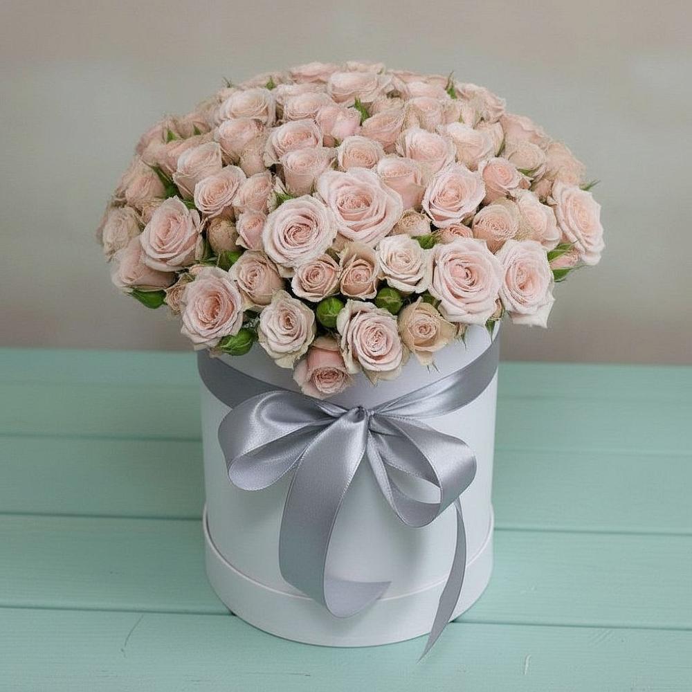 Цветочная композиция из Розы в шляпной коробке в Родниковском